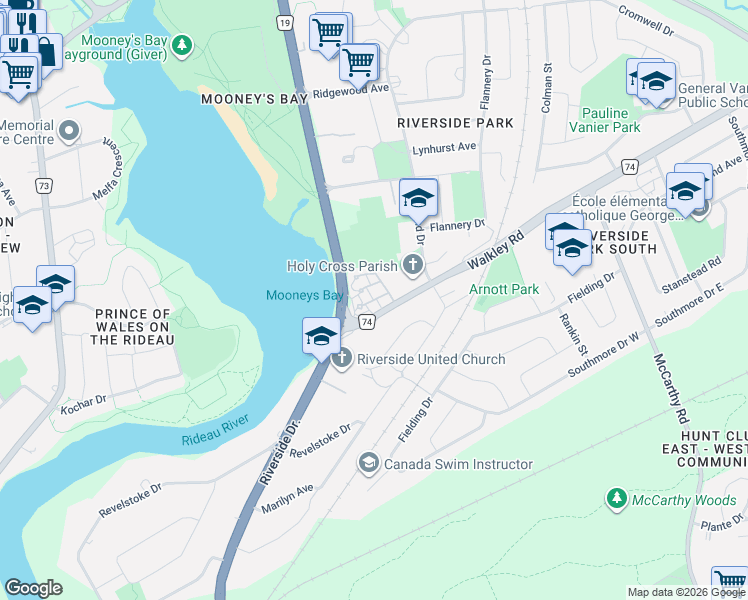 map of restaurants, bars, coffee shops, grocery stores, and more near 34 Viewpointe Private in Ottawa