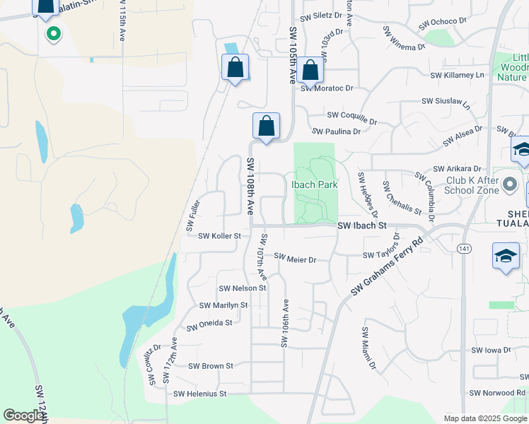 map of restaurants, bars, coffee shops, grocery stores, and more near 21920 Southwest 107th Avenue in Tualatin