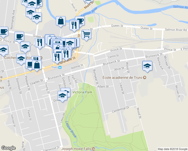 map of restaurants, bars, coffee shops, grocery stores, and more near 24 Burnyeat Street in Truro