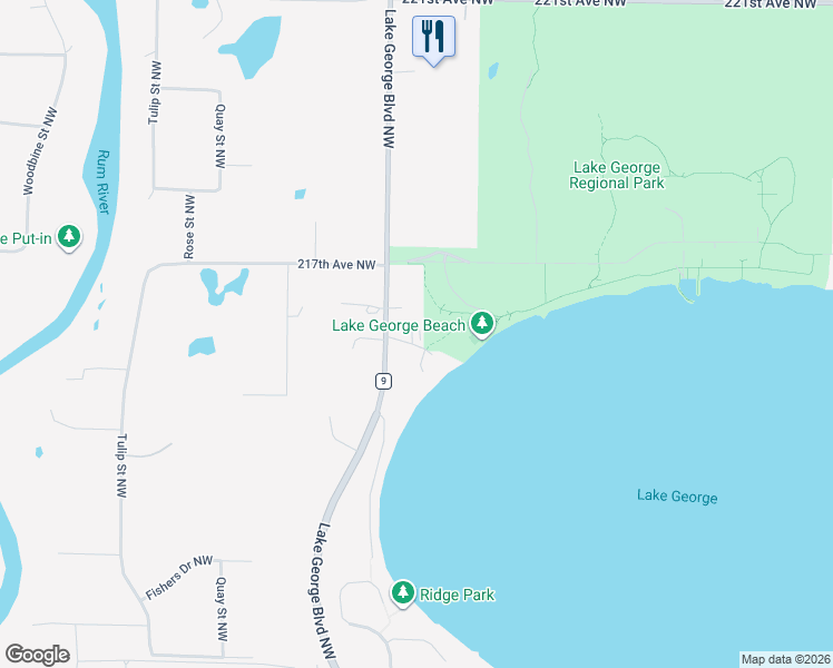 map of restaurants, bars, coffee shops, grocery stores, and more near 3131 216th Avenue Northwest in Oak Grove