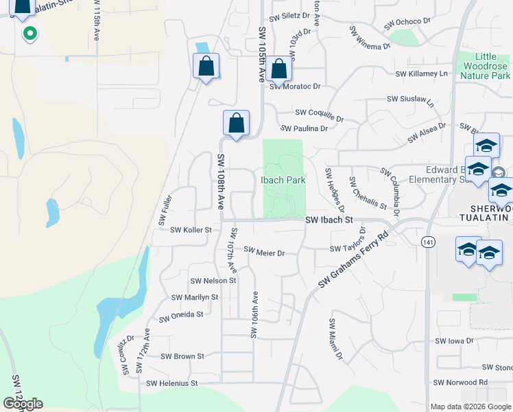 map of restaurants, bars, coffee shops, grocery stores, and more near 21920 Southwest 106th Avenue in Tualatin