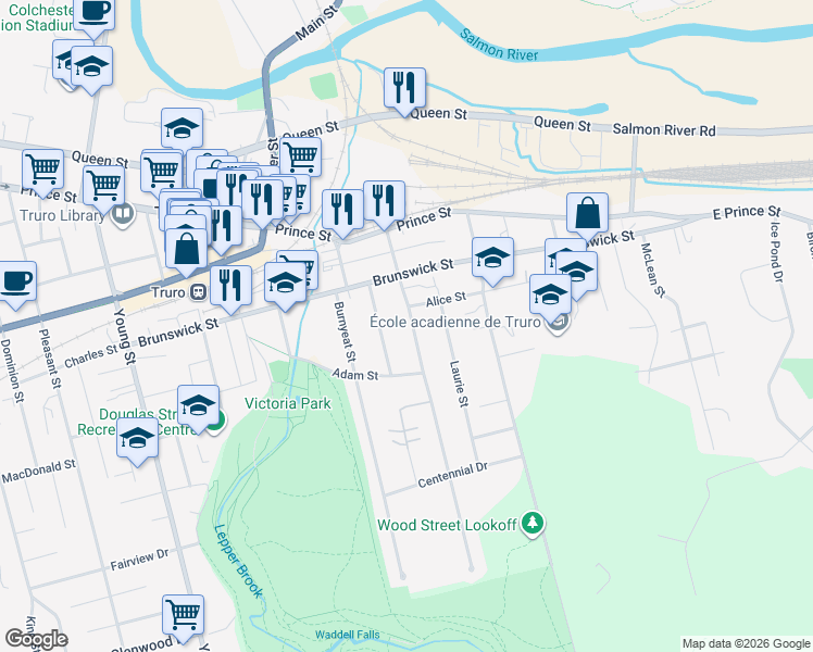 map of restaurants, bars, coffee shops, grocery stores, and more near 66 Lyman Street in Truro