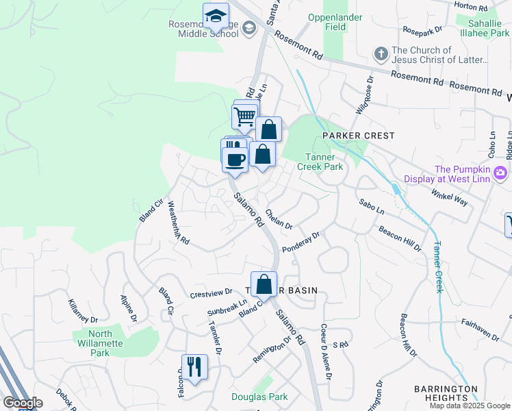 map of restaurants, bars, coffee shops, grocery stores, and more near 22235 Chelan Loop in West Linn