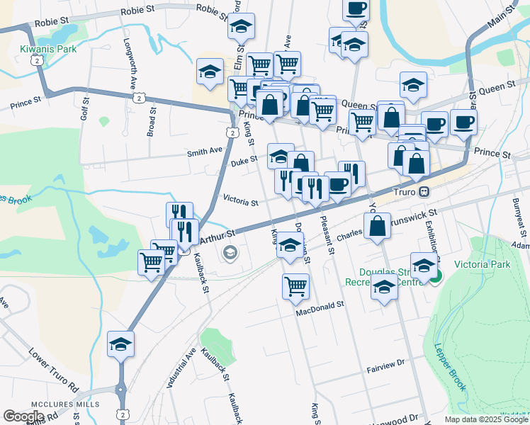 map of restaurants, bars, coffee shops, grocery stores, and more near 102 King Street in Truro