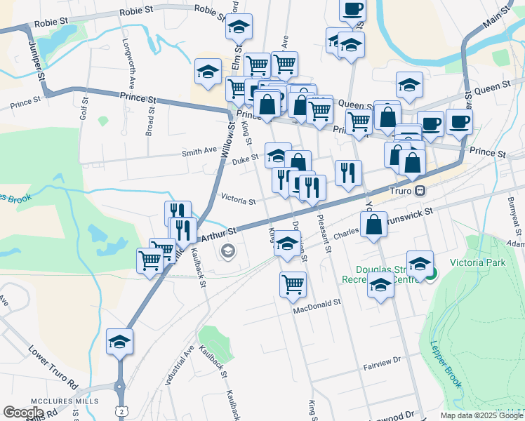 map of restaurants, bars, coffee shops, grocery stores, and more near 102 King Street in Truro