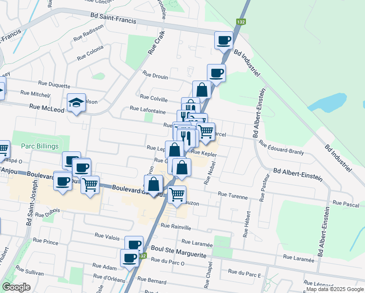 map of restaurants, bars, coffee shops, grocery stores, and more near 88 Boulevard Saint-Jean-Baptiste in Châteauguay