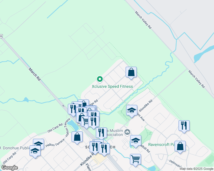 map of restaurants, bars, coffee shops, grocery stores, and more near 465 Celtic Ridge Crescent in Ottawa