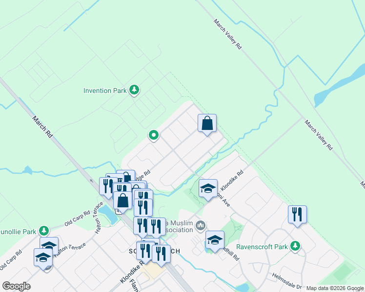 map of restaurants, bars, coffee shops, grocery stores, and more near 264 Maxwell Bridge Road in Ottawa