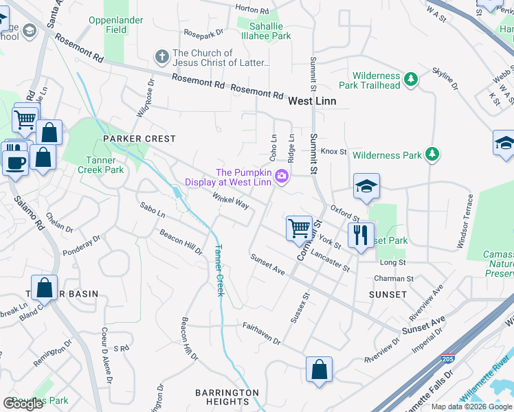 map of restaurants, bars, coffee shops, grocery stores, and more near 2946 Winkel Way in West Linn