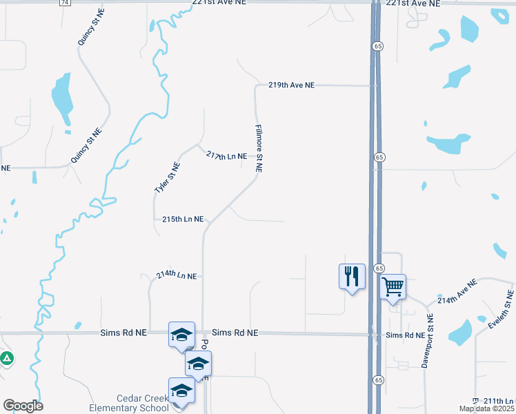map of restaurants, bars, coffee shops, grocery stores, and more near 1091 216th Avenue Northeast in East Bethel
