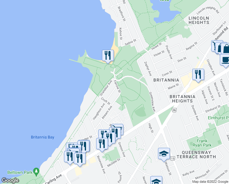 map of restaurants, bars, coffee shops, grocery stores, and more near 2834 Haughton Avenue in Ottawa