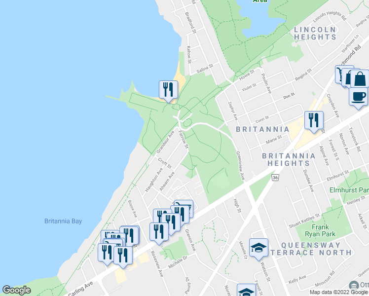 map of restaurants, bars, coffee shops, grocery stores, and more near 60 Farrow Street in Ottawa