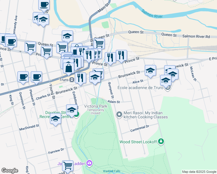 map of restaurants, bars, coffee shops, grocery stores, and more near 24 Burnyeat Street in Truro