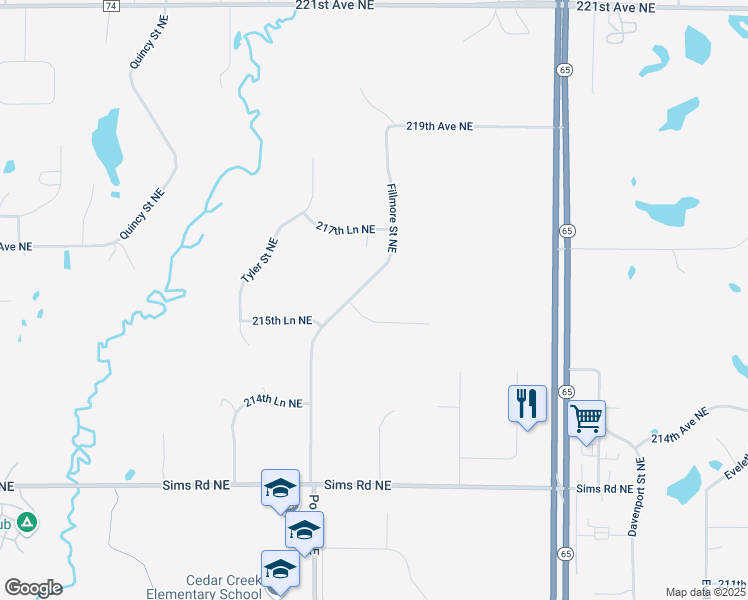 map of restaurants, bars, coffee shops, grocery stores, and more near 1091 216th Avenue Northeast in East Bethel