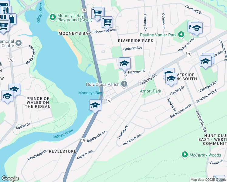 map of restaurants, bars, coffee shops, grocery stores, and more near 23 Viewpointe Private in Ottawa