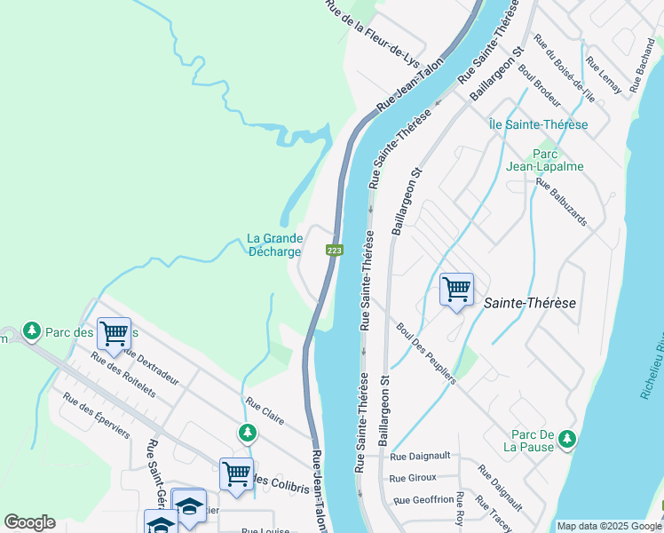map of restaurants, bars, coffee shops, grocery stores, and more near Rue Jean-Talon in Saint-Jean-sur-Richelieu