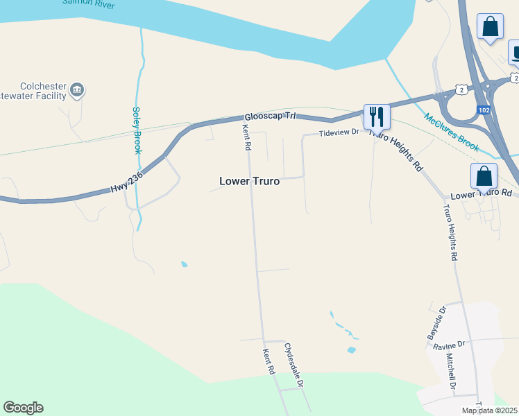 map of restaurants, bars, coffee shops, grocery stores, and more near 89 Kent Road in Lower Truro