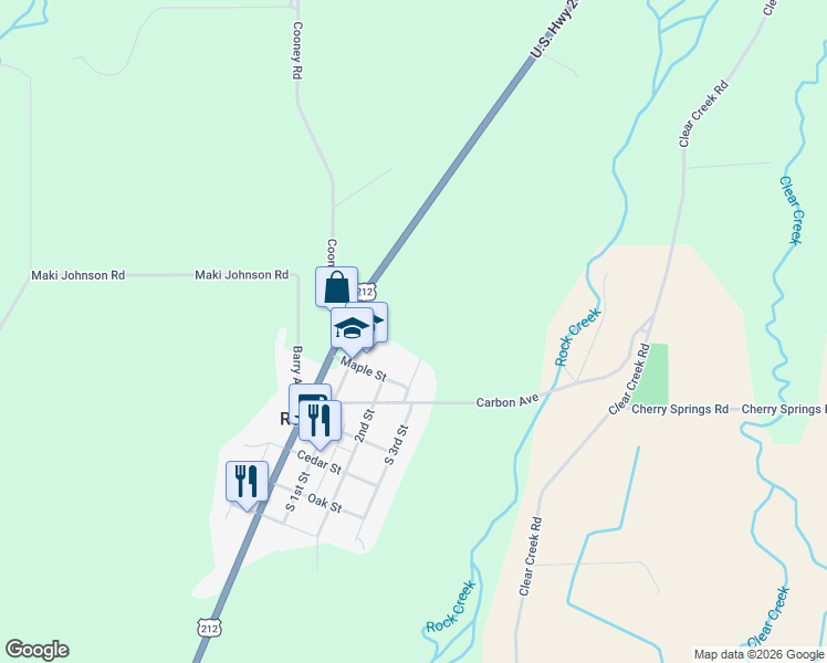 map of restaurants, bars, coffee shops, grocery stores, and more near 216 Carbon Avenue in Roberts