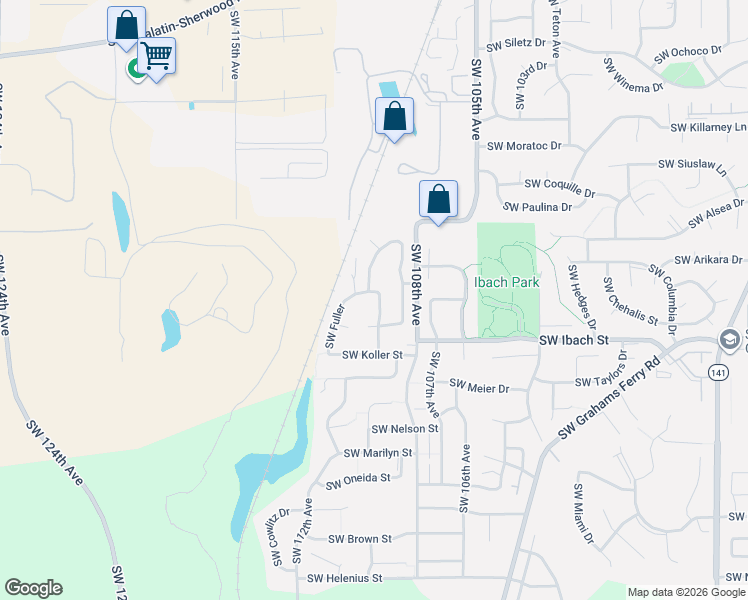 map of restaurants, bars, coffee shops, grocery stores, and more near 21875 Southwest Fuller Drive in Tualatin