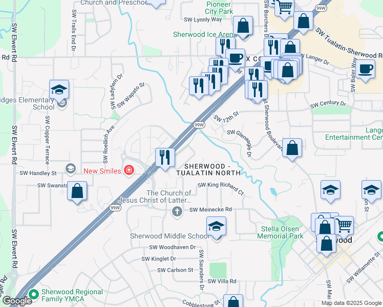 map of restaurants, bars, coffee shops, grocery stores, and more near 21856 Southwest Vintner Lane in Sherwood