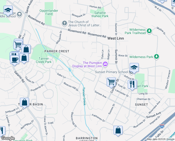 map of restaurants, bars, coffee shops, grocery stores, and more near 2906 Winkel Way in West Linn