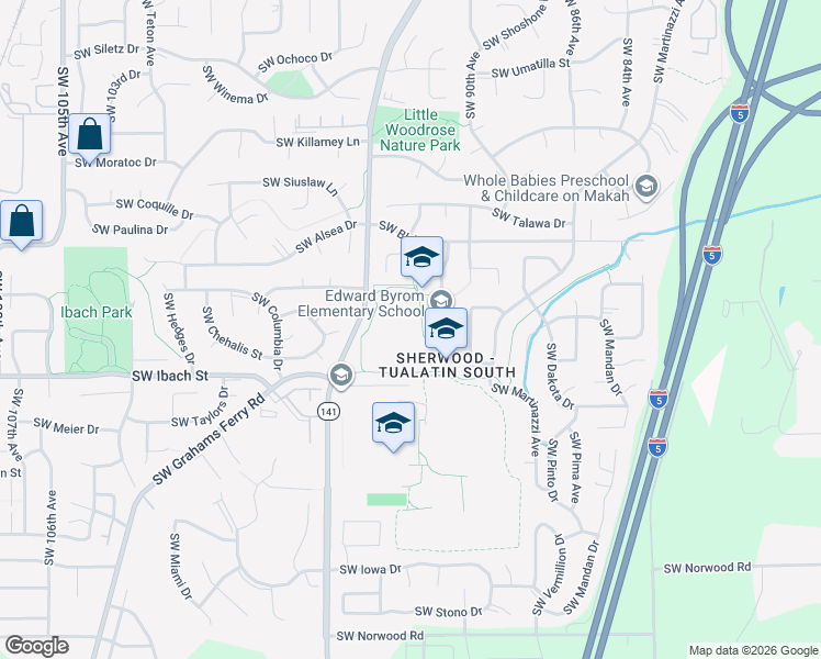 map of restaurants, bars, coffee shops, grocery stores, and more near 21800 Southwest 91st Avenue in Tualatin