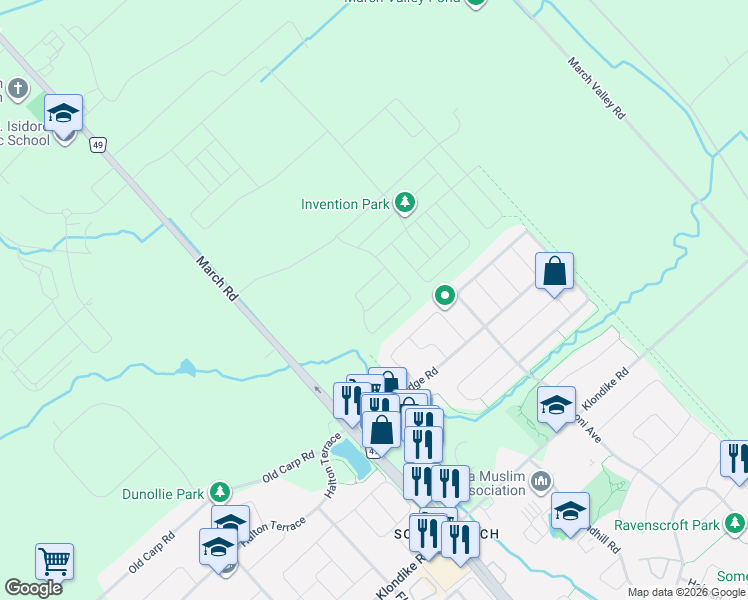 map of restaurants, bars, coffee shops, grocery stores, and more near 514 Hings Lane in Ottawa