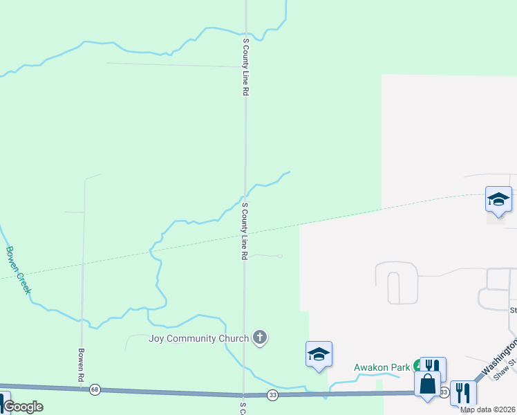 map of restaurants, bars, coffee shops, grocery stores, and more near 3483 County Line Road in Onaway