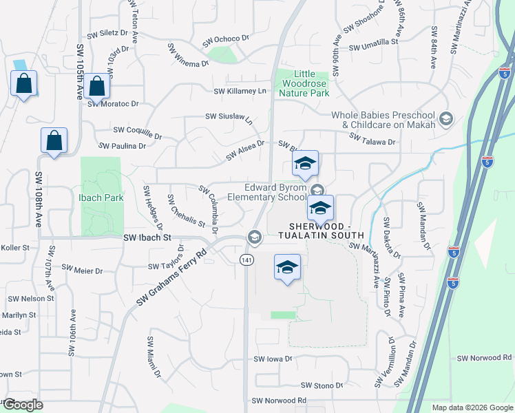 map of restaurants, bars, coffee shops, grocery stores, and more near 9451 Southwest Hume Court in Tualatin