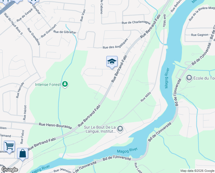 map of restaurants, bars, coffee shops, grocery stores, and more near 5101 Rue Bertrand-Fabi in Sherbrooke