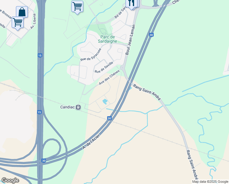 map of restaurants, bars, coffee shops, grocery stores, and more near 111 Rue des Marronniers in Candiac