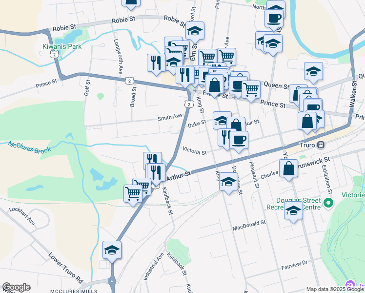 map of restaurants, bars, coffee shops, grocery stores, and more near 5 Victoria Street in Truro