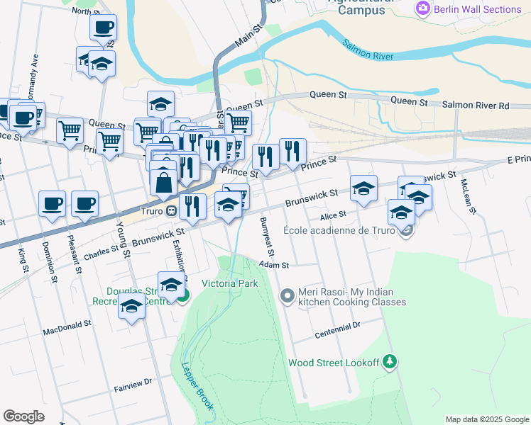 map of restaurants, bars, coffee shops, grocery stores, and more near 146 Brunswick Street in Truro