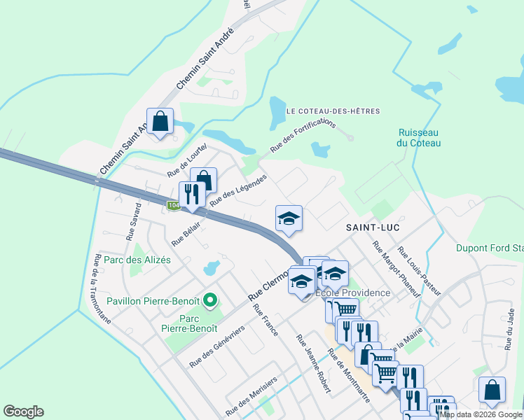 map of restaurants, bars, coffee shops, grocery stores, and more near 18 Rue des Mille Roches in Saint-Jean-sur-Richelieu