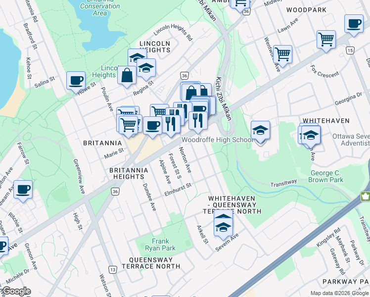 map of restaurants, bars, coffee shops, grocery stores, and more near 810 Connaught Avenue in Ottawa