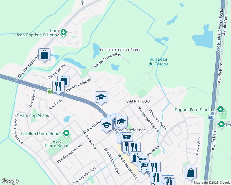 map of restaurants, bars, coffee shops, grocery stores, and more near 274 Rue des Fortifications in Saint-Jean-sur-Richelieu