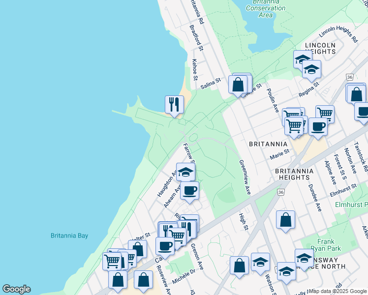 map of restaurants, bars, coffee shops, grocery stores, and more near 38 Farrow Street in Ottawa