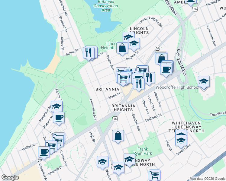 map of restaurants, bars, coffee shops, grocery stores, and more near 2700 Priscilla Street in Ottawa