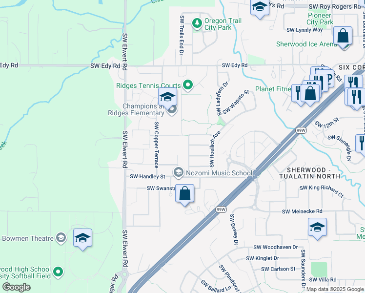 map of restaurants, bars, coffee shops, grocery stores, and more near in Sherwood