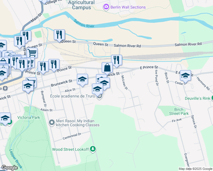 map of restaurants, bars, coffee shops, grocery stores, and more near 12 York Street in Truro