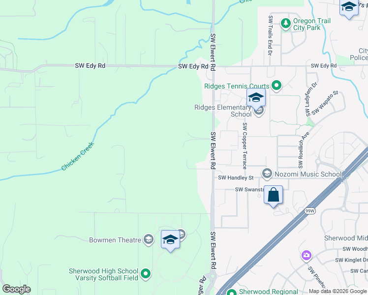 map of restaurants, bars, coffee shops, grocery stores, and more near 21635 Southwest Elwert Road in Sherwood
