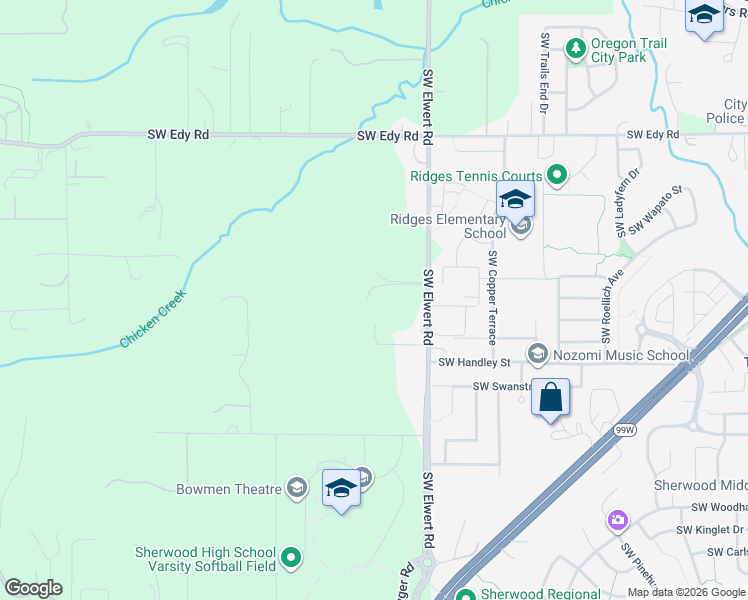 map of restaurants, bars, coffee shops, grocery stores, and more near 21635 Southwest Elwert Road in Sherwood