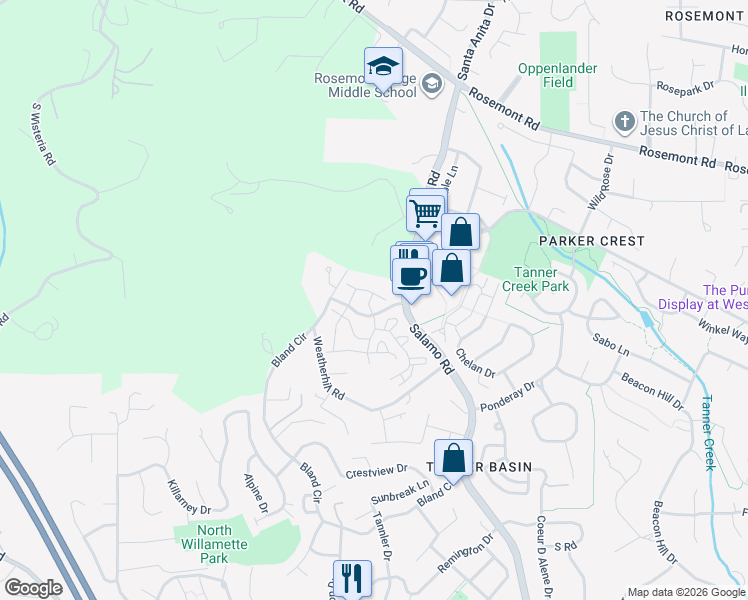 map of restaurants, bars, coffee shops, grocery stores, and more near 75 Horizon Drive in West Linn