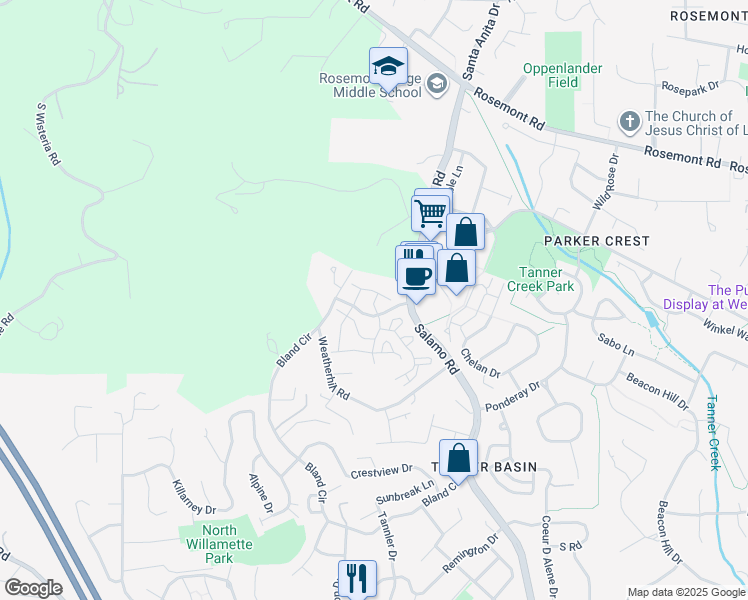 map of restaurants, bars, coffee shops, grocery stores, and more near 75 Horizon Drive in West Linn