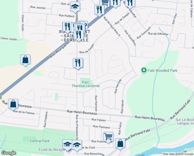 map of restaurants, bars, coffee shops, grocery stores, and more near 770 Rue Hervé in Sherbrooke