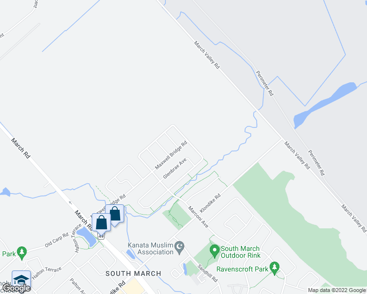 map of restaurants, bars, coffee shops, grocery stores, and more near 202 Maxwell Bridge Road in Ottawa