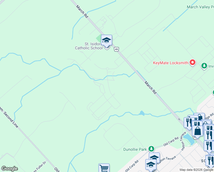 map of restaurants, bars, coffee shops, grocery stores, and more near 1126 Spoor Street in Ottawa