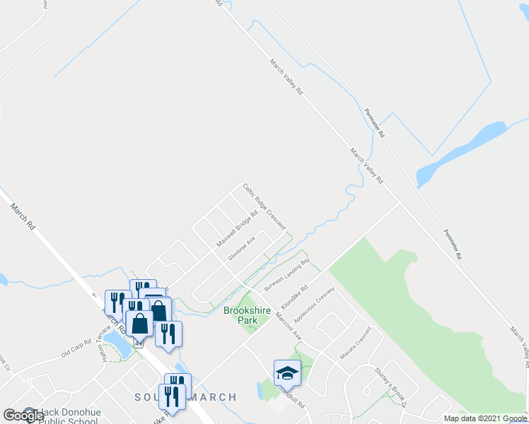 map of restaurants, bars, coffee shops, grocery stores, and more near 280 Celtic Ridge Crescent in Ottawa