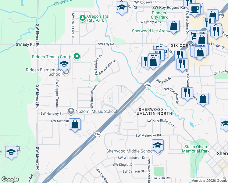 map of restaurants, bars, coffee shops, grocery stores, and more near Southwest Berkshire Terrace in Sherwood