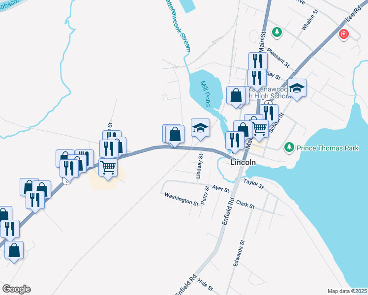 map of restaurants, bars, coffee shops, grocery stores, and more near 35 West Broadway in Lincoln